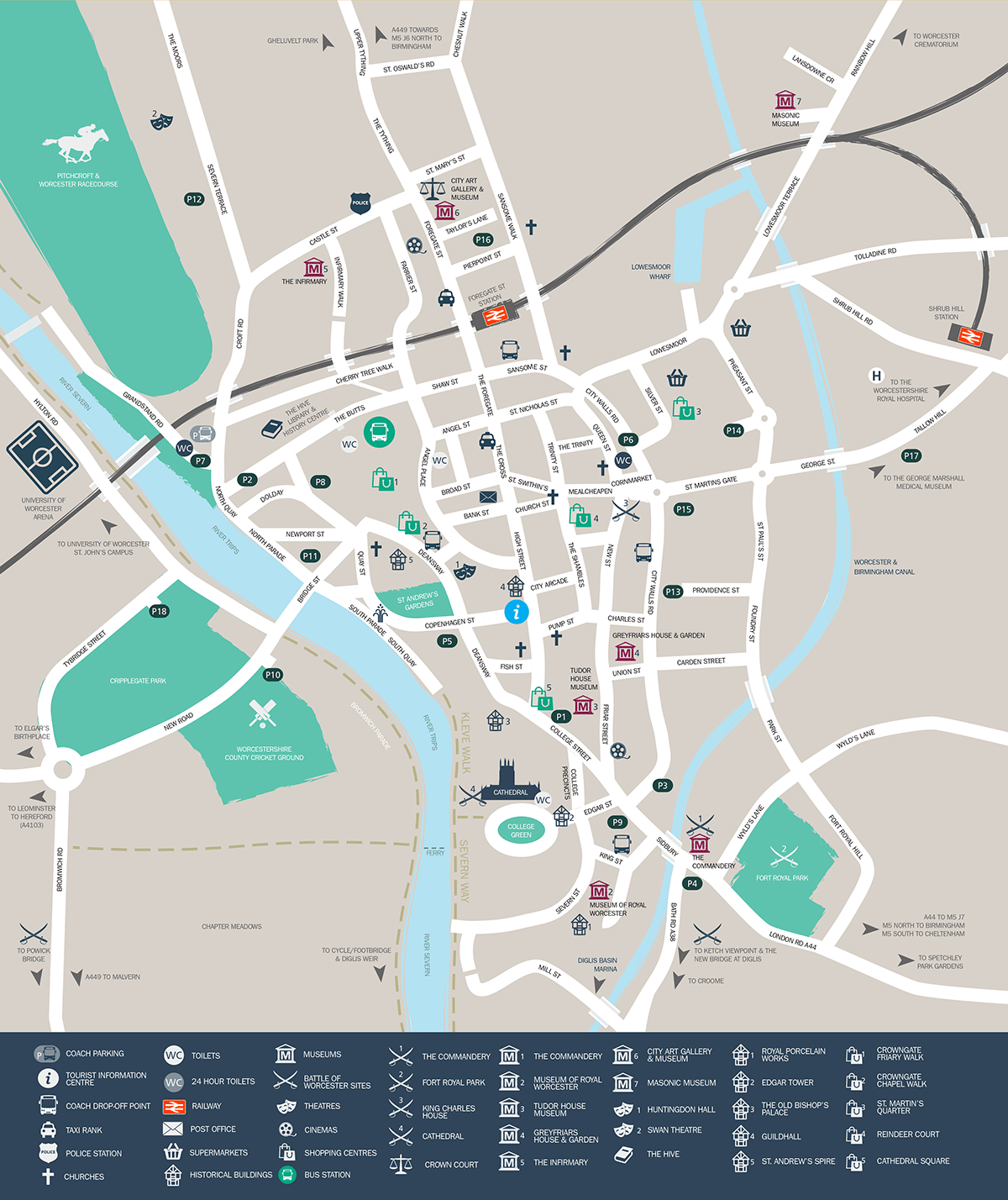 Worcester City Centre Map